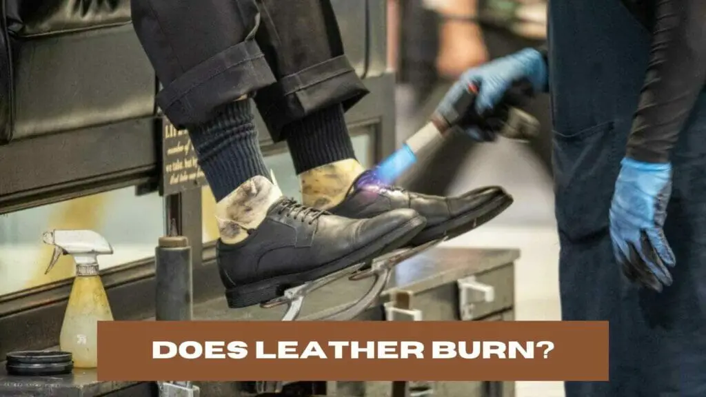 Does Leather Burn? Photo of a street shoe cleaner throwing a burning flame at a pair of leather shoes.