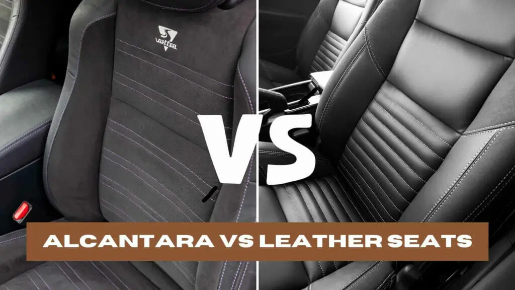 Photo of an Alcantara seat on the left and a full leather seat on the right. Alcantara vs Leather Seats.