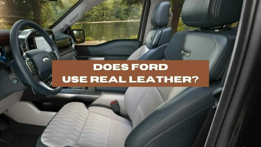 Photo a a 2023 Ford F-150 with black and white real leather interior. Does Ford Use Real Leathe?