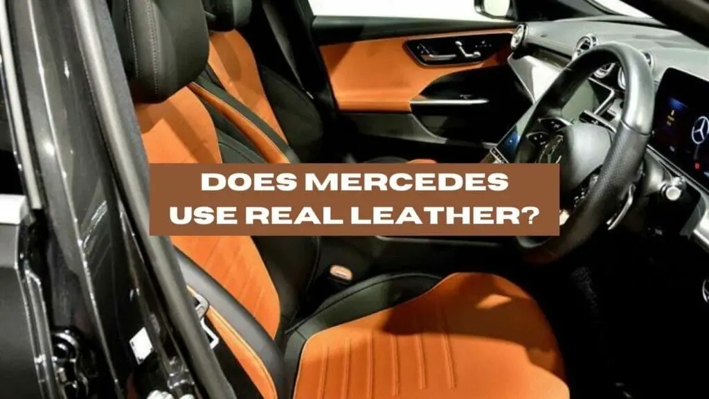 Photo of a 2023 MErcedes C300 with orange and black leather seats. Does Mercedes Use Real Leather?