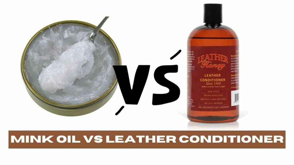 Photo of mink oil on the left and Leather honey leather conditioner on the right. Mink Oil vs Leather Conditioner