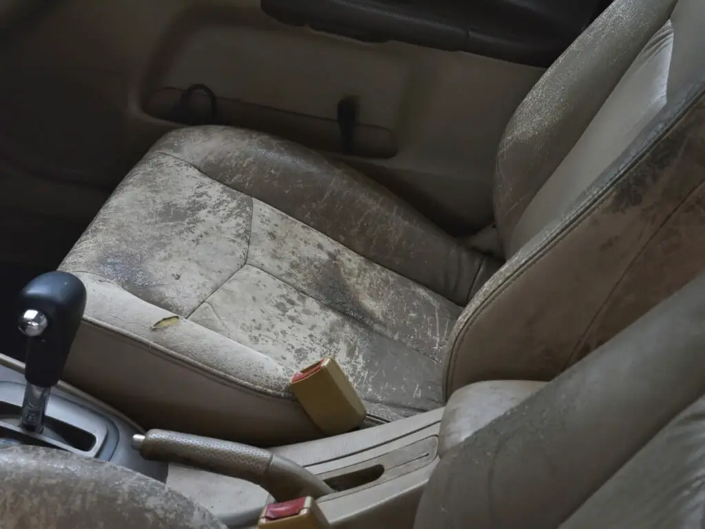 White cracked leather seats.