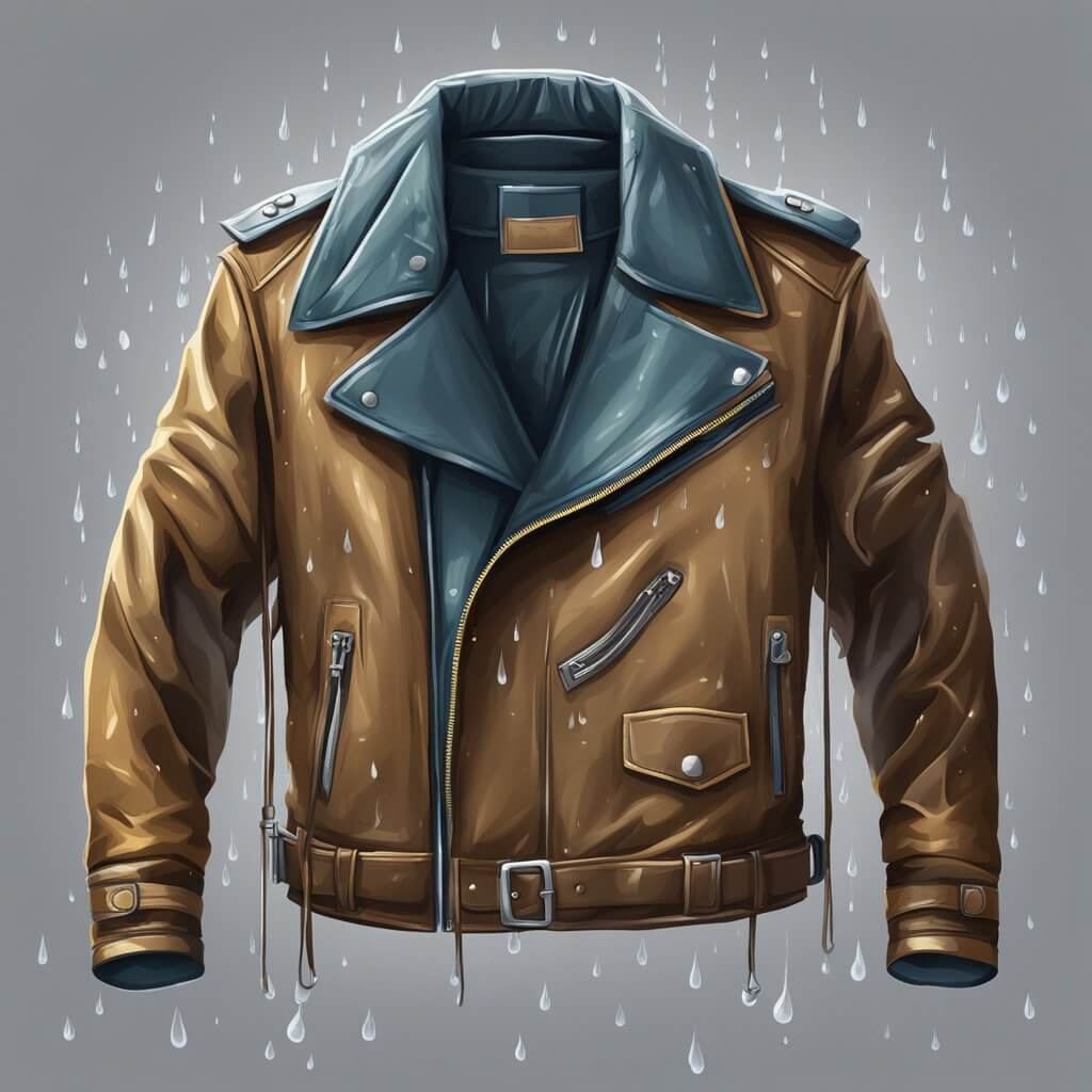 Illustration of a wet leather jacket.