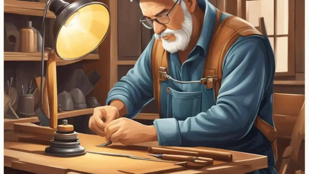 Old man working leather.
